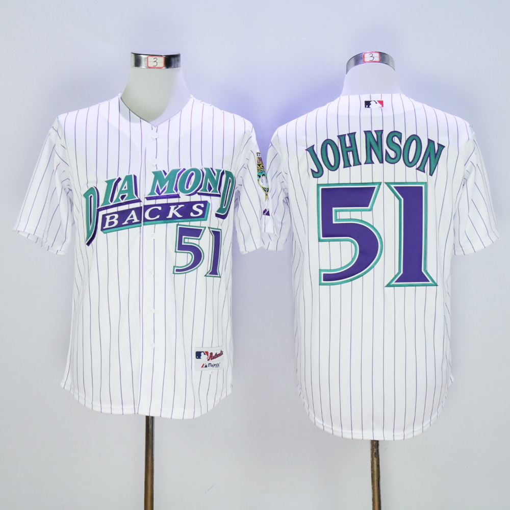 Men Arizona Diamondback #51 Johnson White Stripe 1999 MLB Jerseys->arizona diamondback->MLB Jersey